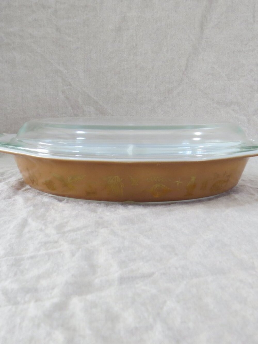 Vintage Pyrex Divided Dish Early American Casserole/Serving Baking w/ Lid Brown